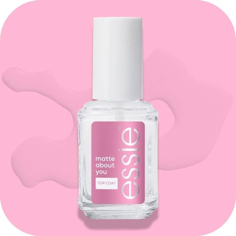 Couche de finition fini mat matte about you d’essie sur fond rose clair