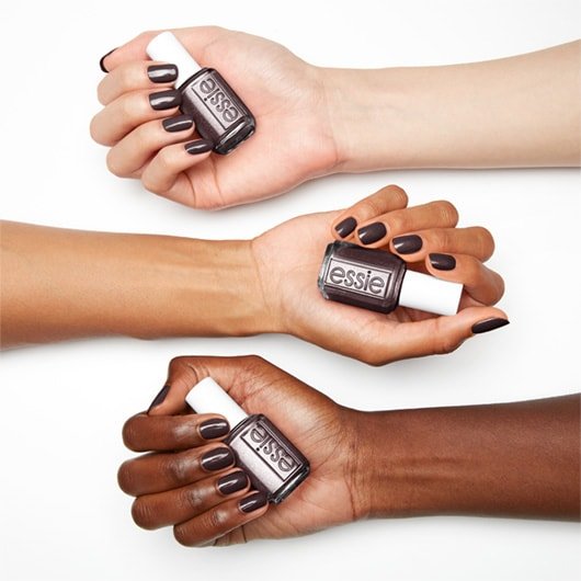 always morphing blackened brown nail polish on 3 skin tones
