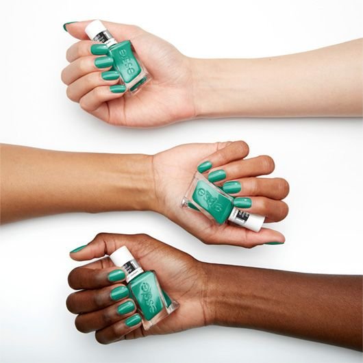 dopamine rush vivid and creamy teal green nail polish on 3 skin tones