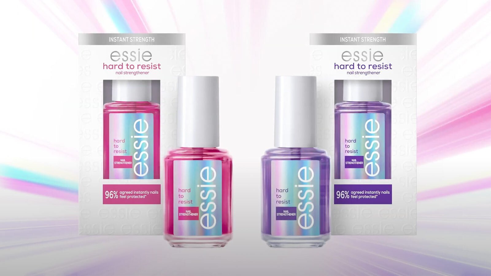 Bright background featuring two of essie's nail strengtheners and treatments
