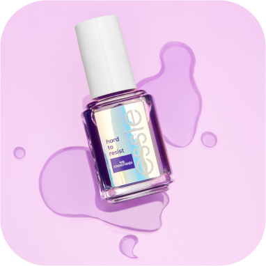 Essie Hard To Resist Nail Strengthener with purple tint against a purple background