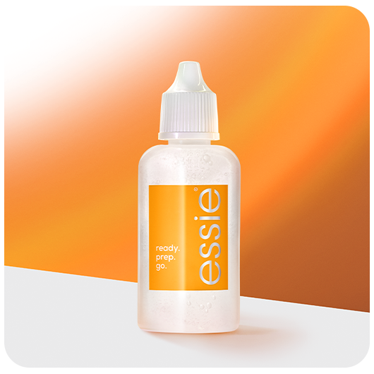 essie's ready.prep go 3-in-1 cuticle remover against an orange background